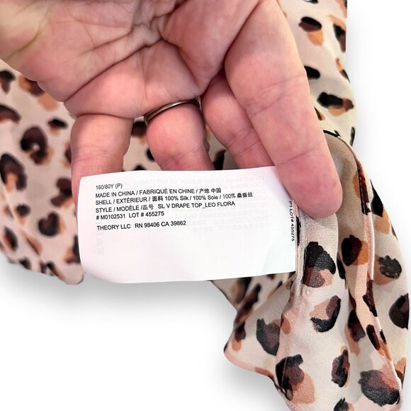 THEORY Womens Draped Leopard Silk Sleeveless Top Blouse Size P (XS) NWT $195 - Picture 6 of 9